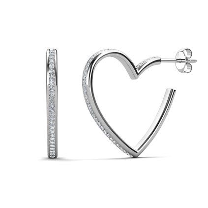 Elenys pozlacené kruhové náušnice Srdce s krystaly Swarovski® 18K bílé zlato