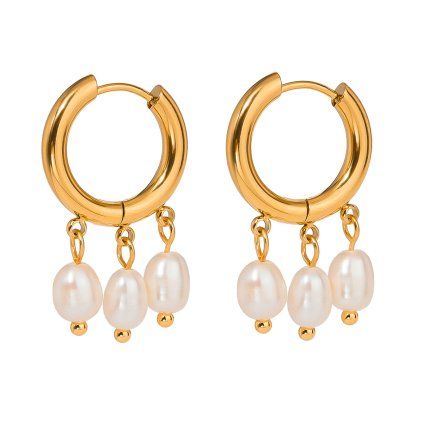 ELENYS Pearl Trio  pozlacené náušnice 18K žluté zlato